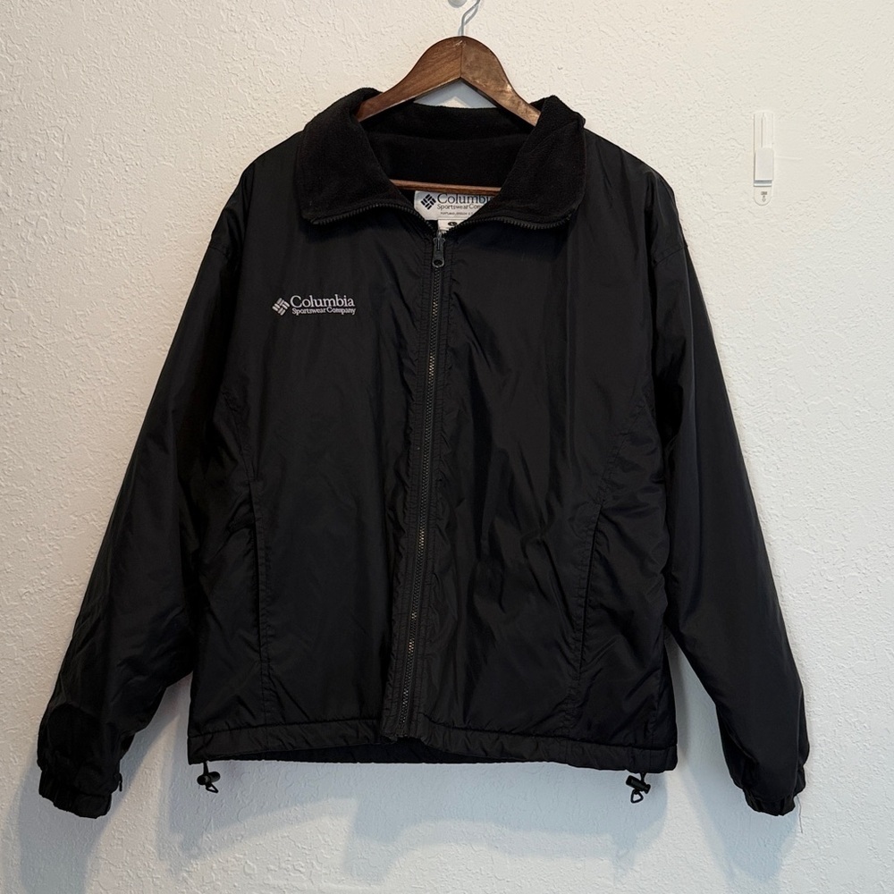 Columbia Black Full Zip Jacket Fleece Lined Cozy Collar Warm Outdoor Layer L Top